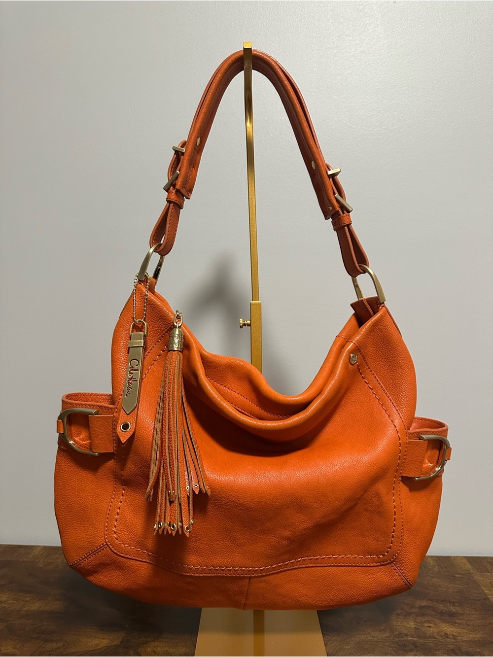 Cole Haan Orange Leather Hobo with Tassel Charm - Picture 1 of 9